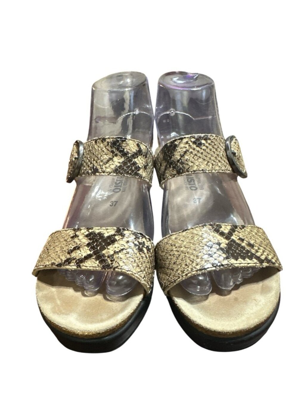 Mephisto Dual Strap Snakeskin Wedge Sandal Women Size 37 EU 6-6.5 US